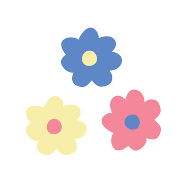 カラフルでポップな手描きの3色のお花