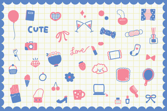 ガーリーでゆる可愛い手描きアイコンセット