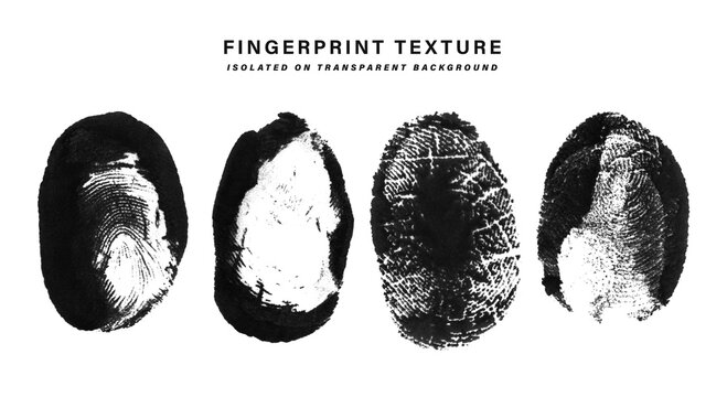 Black ink fingerprint texture set isolated on a transparent