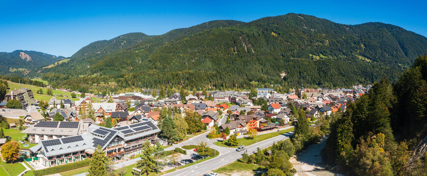 Kranjska Gora Panorama in Slovenia &ndash; Alpine Town and Julian Alps Mountain Landscape