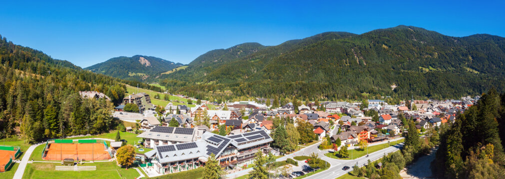 Kranjska Gora Panorama in Slovenia &ndash; Alpine Town and Julian Alps Mountain Landscape