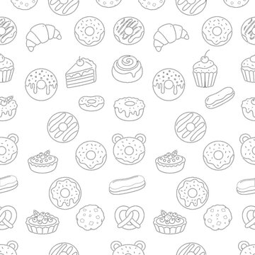Sweet donuts and pastry seamless pattern vector
