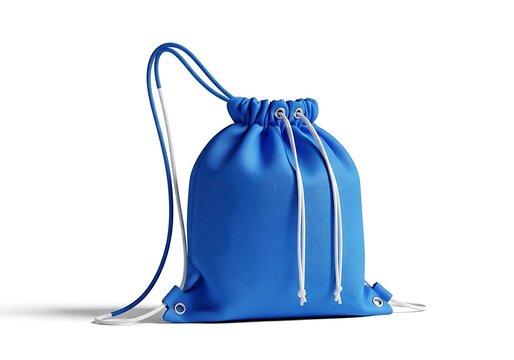 Blue drawstring shoulder bag with long straps