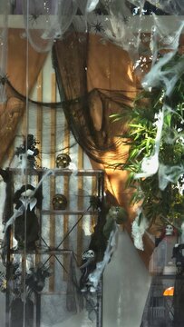Outdoor Halloween decoration for a business, vertical