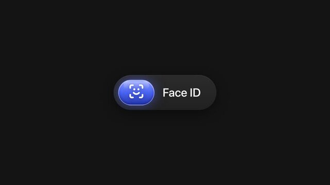 Animated Face ID button with glowing blue face recognition icon UI motion graphic