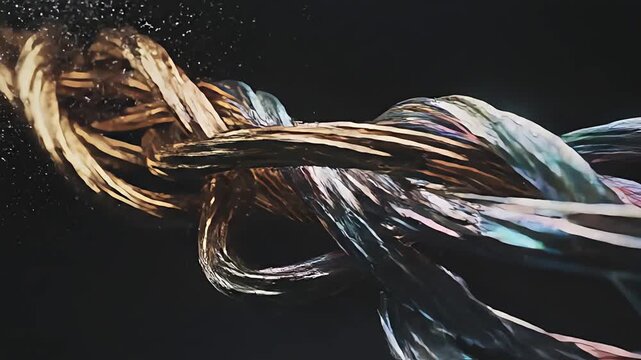 Intertwined copper and silver metallic wires close up abstract shot