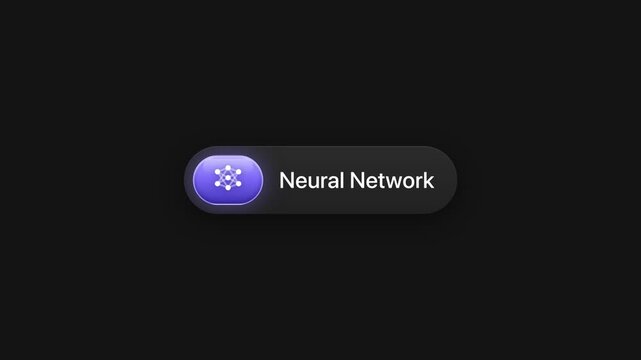 Animated Neural Network button with glowing purple icon user interface motion graphic