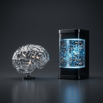 Visual metaphor for humans outsourcing memory and information retention to AI systems