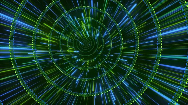 Neon Green and Blue Cyber Light Beams Tunnel Seamless Loop