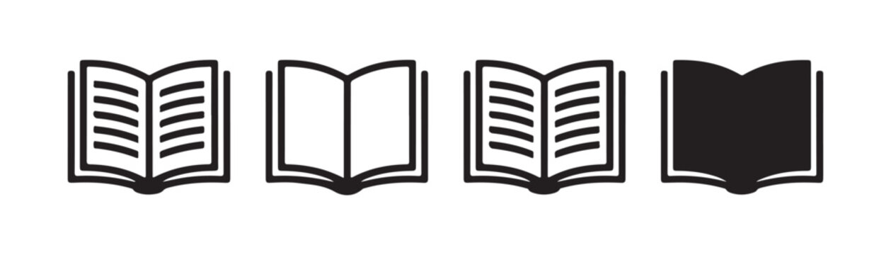 Open book vector icons with lined and blank pages for digital reading or literary design projects.