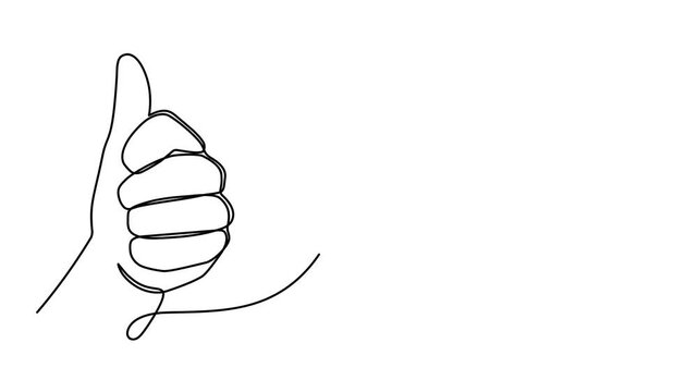 Hands thumbs up and down gestures choice comparison one line art animation, hand drawn continuous contour decorative success approval reject failure feedback decision motion 4k self-drawing