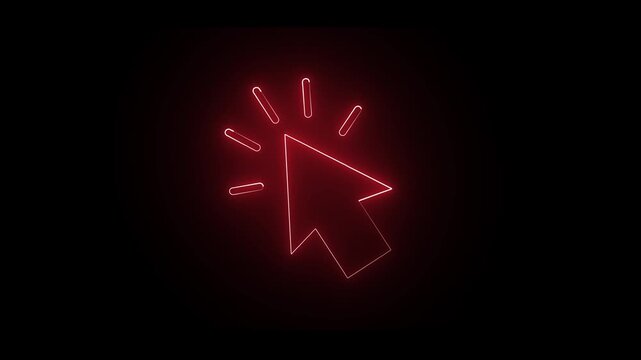 Glowing red neon mouse cursor pointer arrow icon symbolising digital click selection and user interaction isolated on dark background for website concept