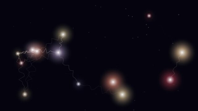 Glowing stars form a recognizable constellation pattern within a looping celestial animation scene.