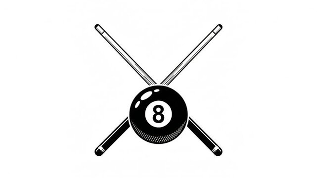 8 ball billiard cue cross line art sketch animation
