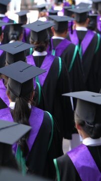 backside graduation hats during commencement success graduates of the university, Concept education congratulation. Graduation Ceremony ,Congratulated the graduates in University during commencement