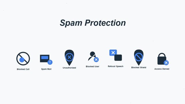 Set of Professional Vector Icons for Digital Cybersecurity and Spam Protection Services