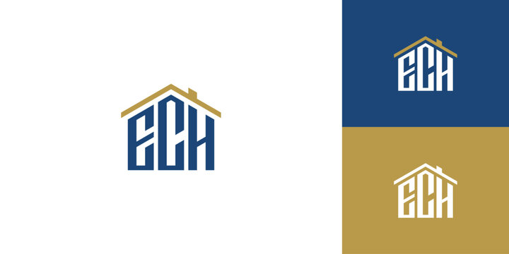 Letter ECH geometric with home shape logo design