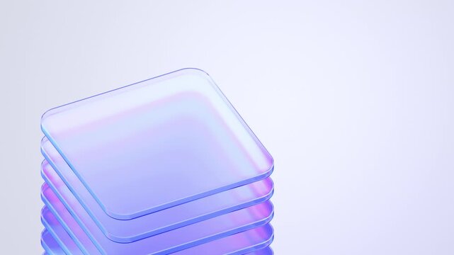 Abstract animation, rotating blue and purple glass blocks on a light background, 4k seamless loop 3d animation