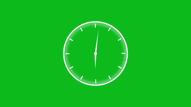 Minimalist analog clock face rotating rapidly on a vibrant chroma key green screen background, time-lapse concepts, countdown sequences, business deadlines, and dynamic motion projects