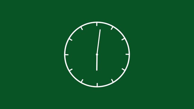 Minimalist white clock face animation spinning rapidly on a solid dark green background, representing the fast passage of time, deadline pressure, efficiency, and dynamic chronological progression