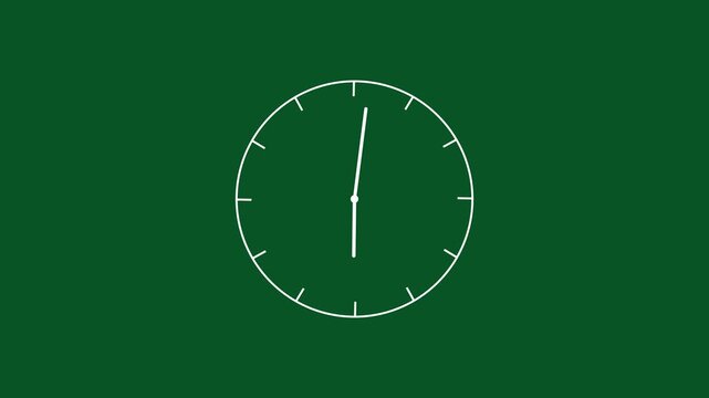 Minimalist white analog clock face animation rotating rapidly on a solid dark green background, representing the passage of time, deadline urgency, business efficiency, and dynamic chronological flow