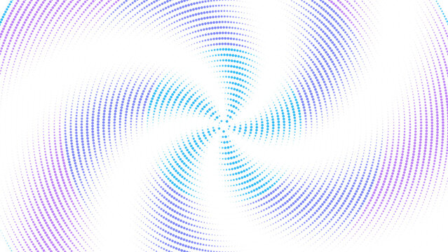Abstract halftone pattern with blue and purple dots on a black background, creating a swirling spiral vortex effect for digital textures