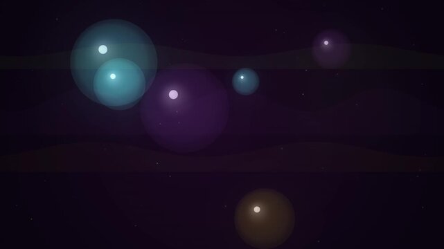 Soft glowing translucent orbs drift in dark space for seamless looping video