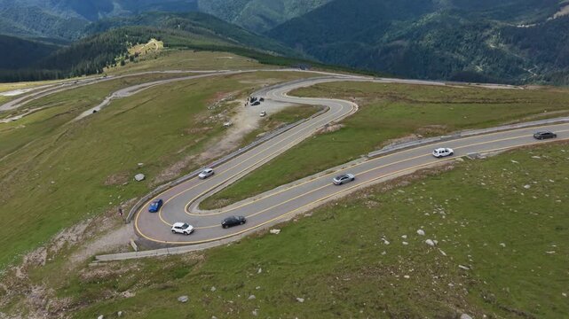 Busy Transalpina Switchbacks Above Green Valley