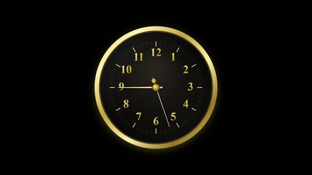 Elegant gold and black wall clock showing quarter to three