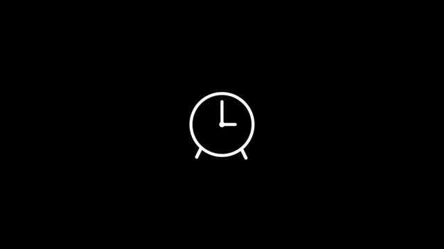 Minimalist alarm clock animation on black background, simple line time concept for ui ux and digital presentations