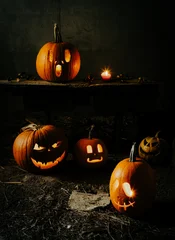 halloween background with jack'o'lanterns in the night © Melinda Nagy