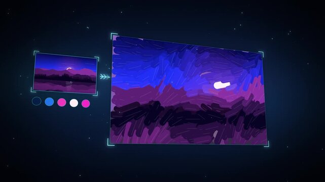 Angled blue purple brush stroke style transfer with color swatches