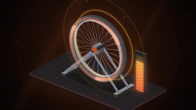 Isometric exercise bike wheel with orange cadence glow seamless loop