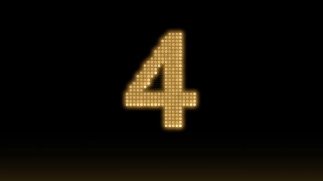 Golden digital countdown number ten to zero on a black background