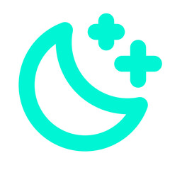 Teal crescent moon with two plus signs icon on black © darklite