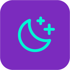 Teal crescent moon with two plus signs on purple square © darklite