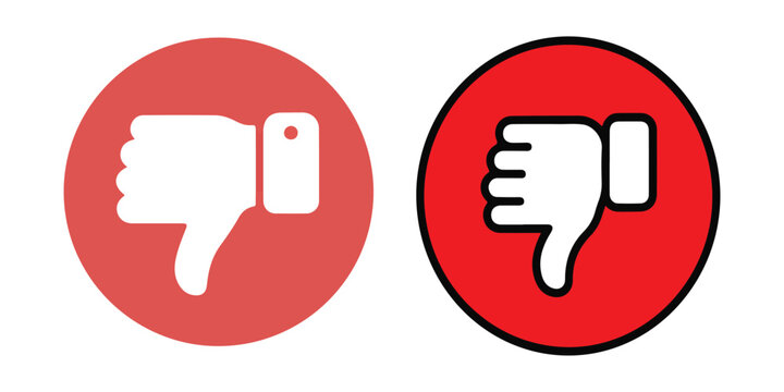 Red circle thumbs down icons representing dislike and negative feedback for rating and reviews apps.