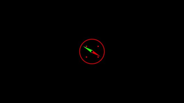 Minimalist compass animation rotating on black background, for navigation and, direction concepts, motion minimalist