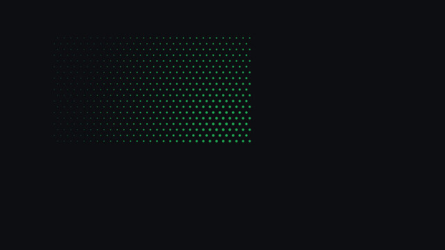 Green halftone dot pattern rectangle on black background with copy space for modern design