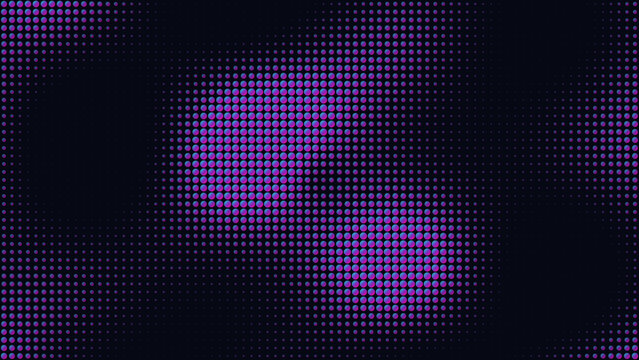 Abstract halftone pattern with purple and blue gradient dots on a dark background
