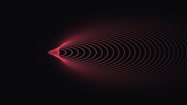 Abstract red dotted oval pattern forming a tunnel effect on a dark black background