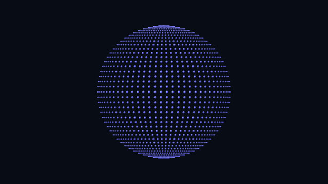 Abstract digital sphere made of glowing blue dots on a dark background for technology concepts