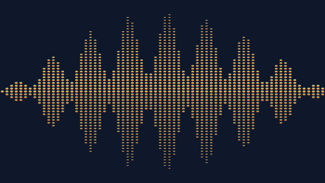 Digital sound wave graphic illustration with orange dots on a dark blue background