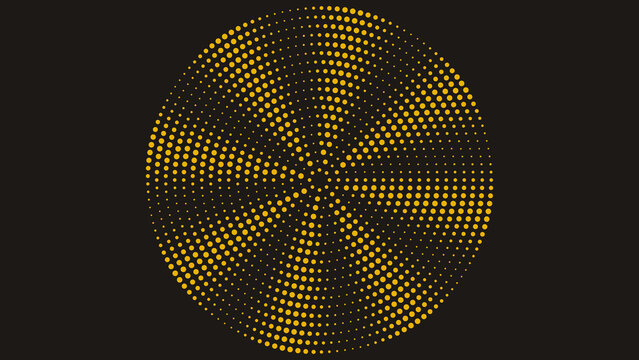 Golden halftone circle pattern with radial dots on a dark background for modern graphic design