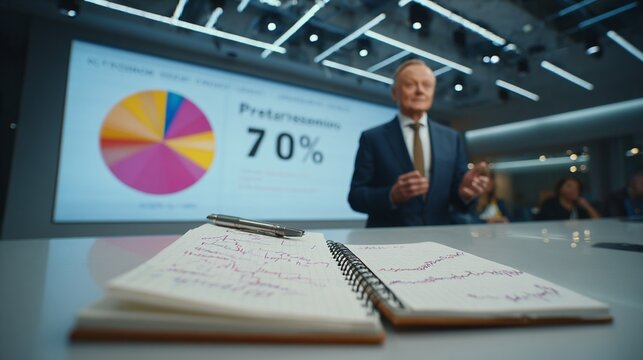 Business presentation with charts and analysis notes