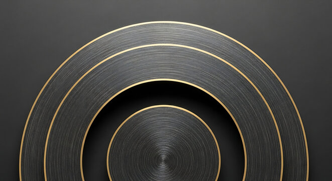Concentric black semicircles with gold edges abstract graphi