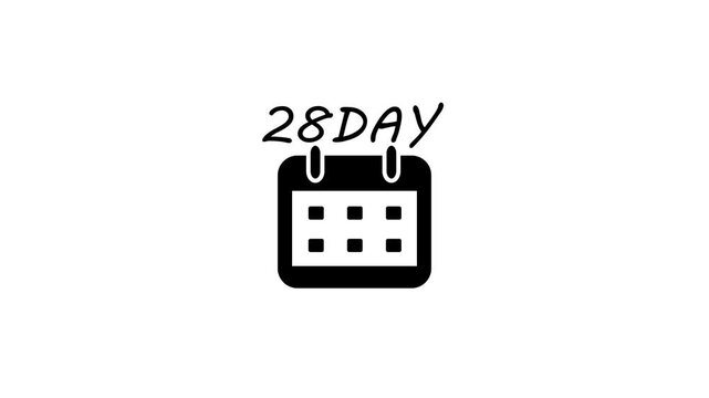 28 day calendar countdown animation, monthly planning and deadline concept schedule