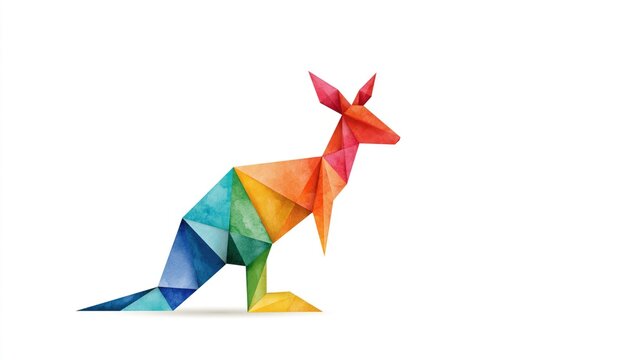 Growth represented by colorful geometric origami kangaroo with vibrant watercolor low poly design