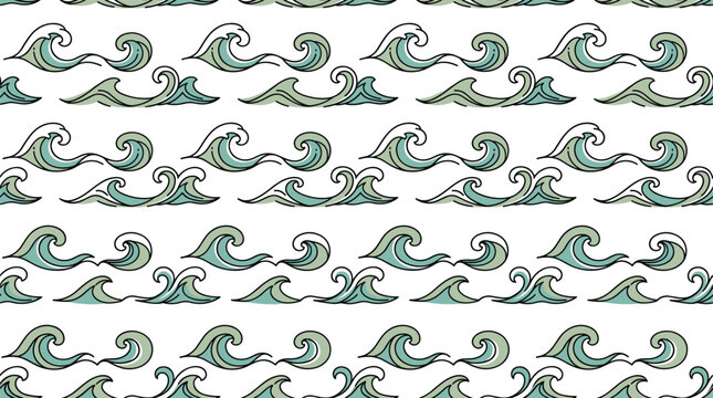 Stylized ocean wave pattern with seafoam green nautical swirl lines.
