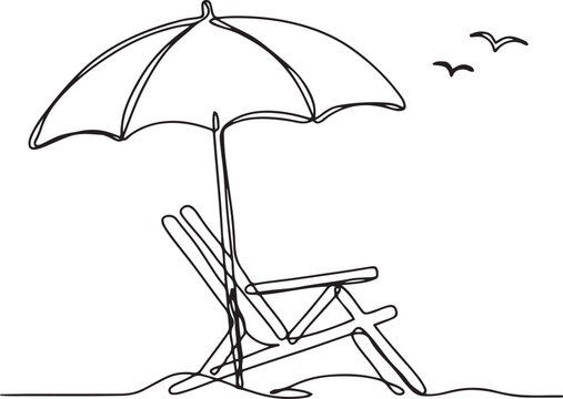 Beach umbrella and beach chair summer.one line vector illustration